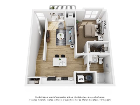 Floor plan for 1 bed, 1 bath, 762 sqft